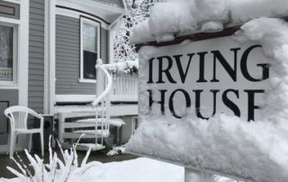 Irving House sign in winter